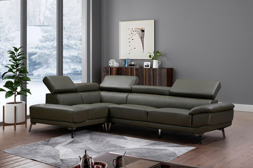 Trinity Genuine Leather Sectional with LHF chaise- Brown/Olive - Decor Furniture & Mattress