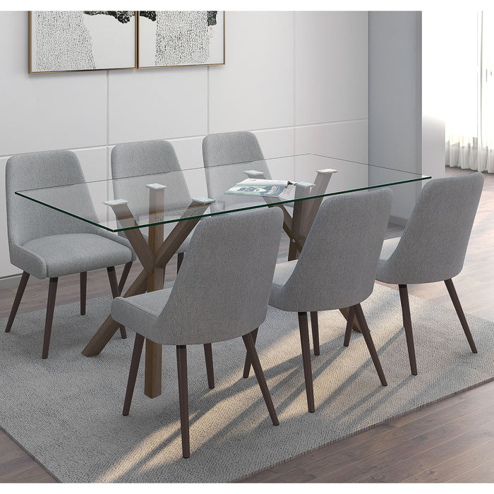 Stark/Mia 7Pc Dining Set, Walnut/Dark Grey with Walnut Legs - Decor Furniture & Mattress