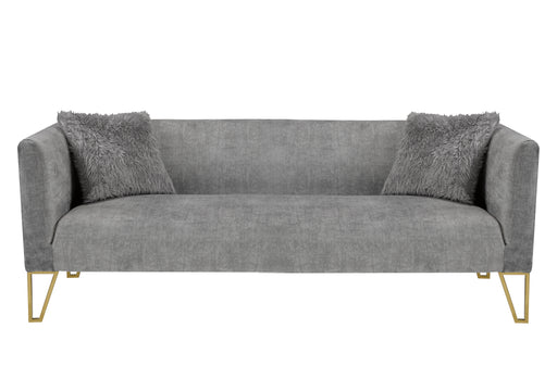 Grey Tufted Sofa with Fur Pillow
