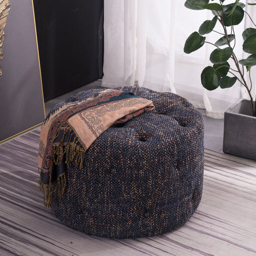 Emmitt Ottoman - Navy/Gold Knit - Decor Furniture & Mattress