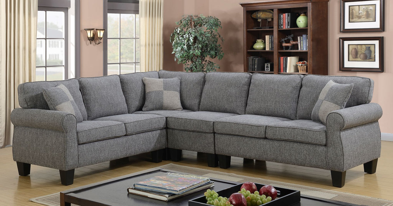 Victoria Sectional with Armless Chair - Grey - Decor Furniture & Mattress