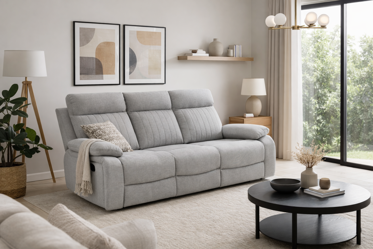 Elyse reclining sofa in stone