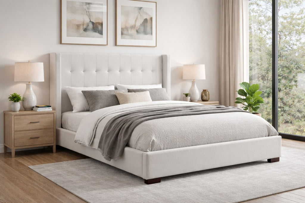 Micah Tufted Upholstered Platform Bed - Beige