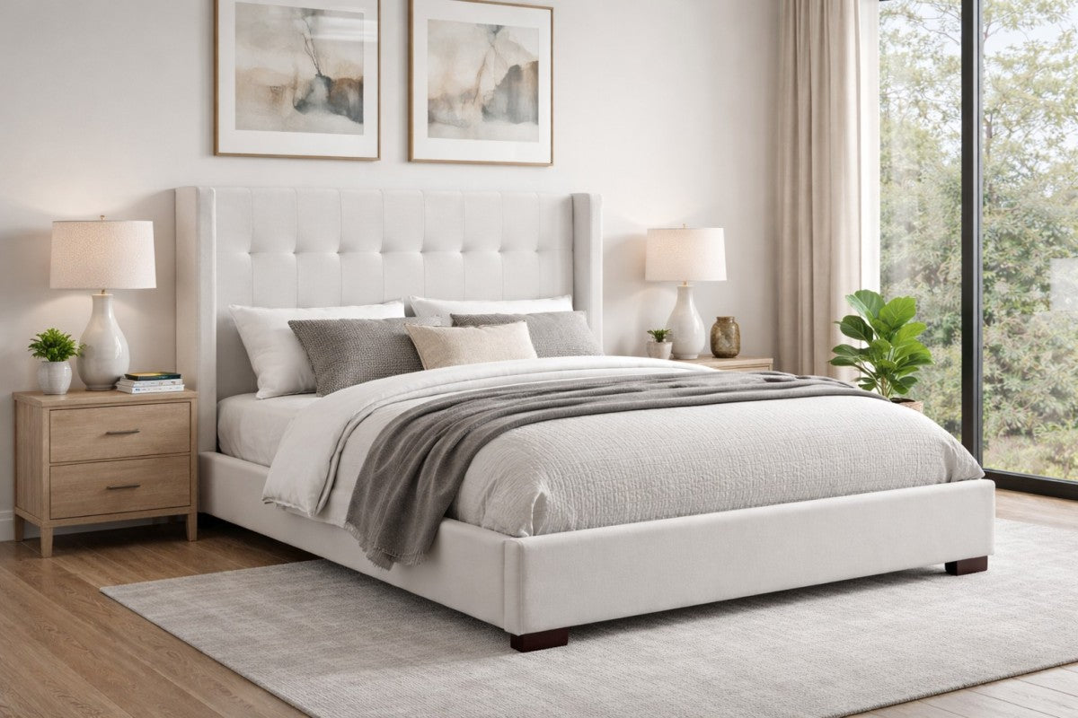Micah Tufted Upholstered Platform Bed - Beige