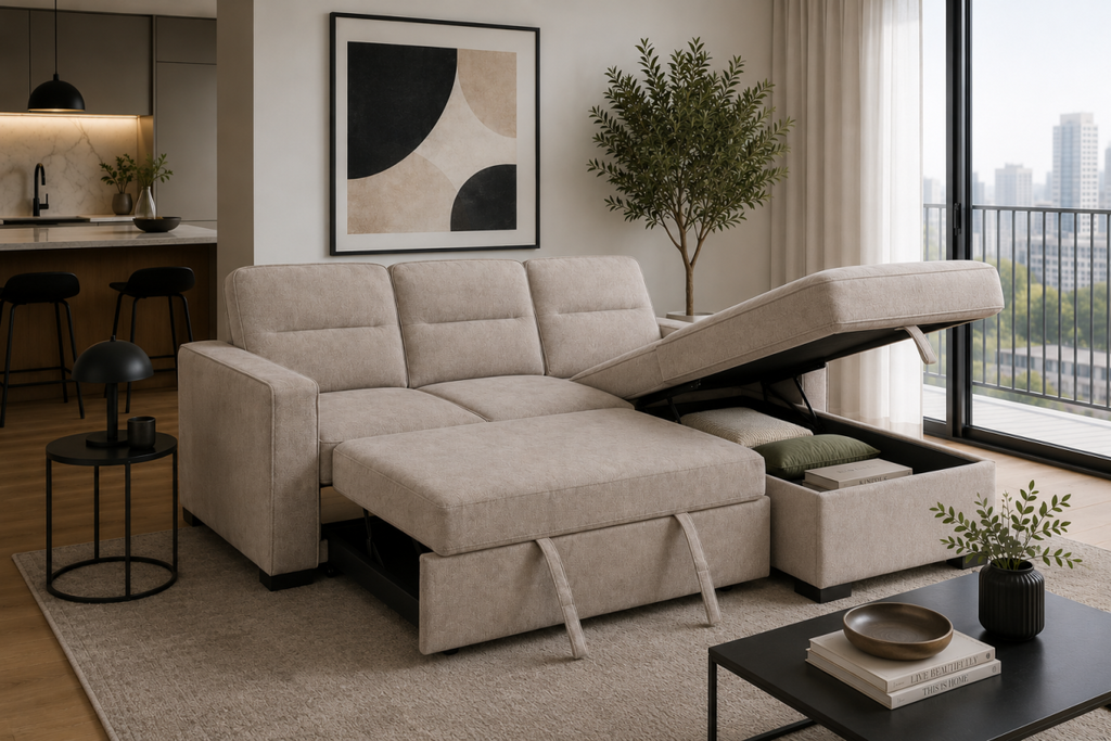 Reversible Sectional Sleeper with Storage - Taupe