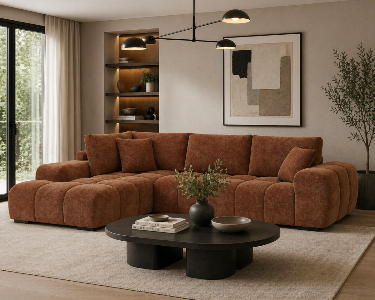 Zara sectional sofa in rust