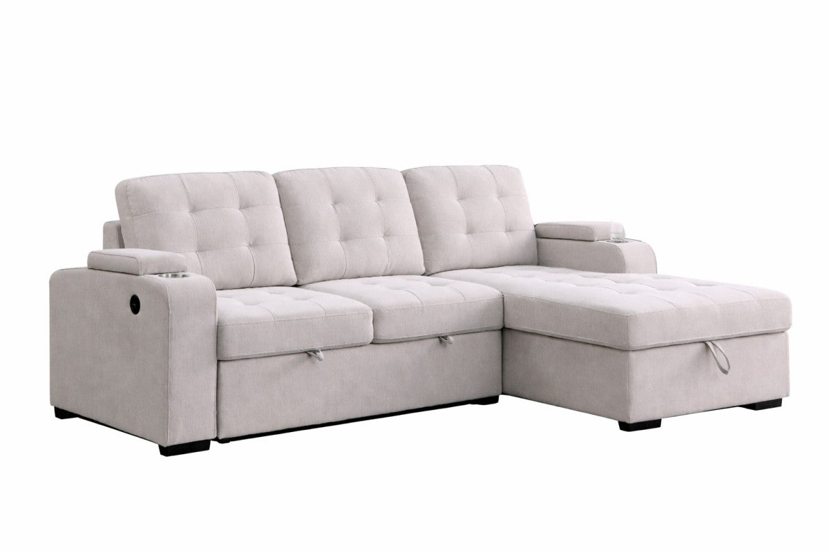 Lennox Sectional Sleeper with Storage & USB - Beige