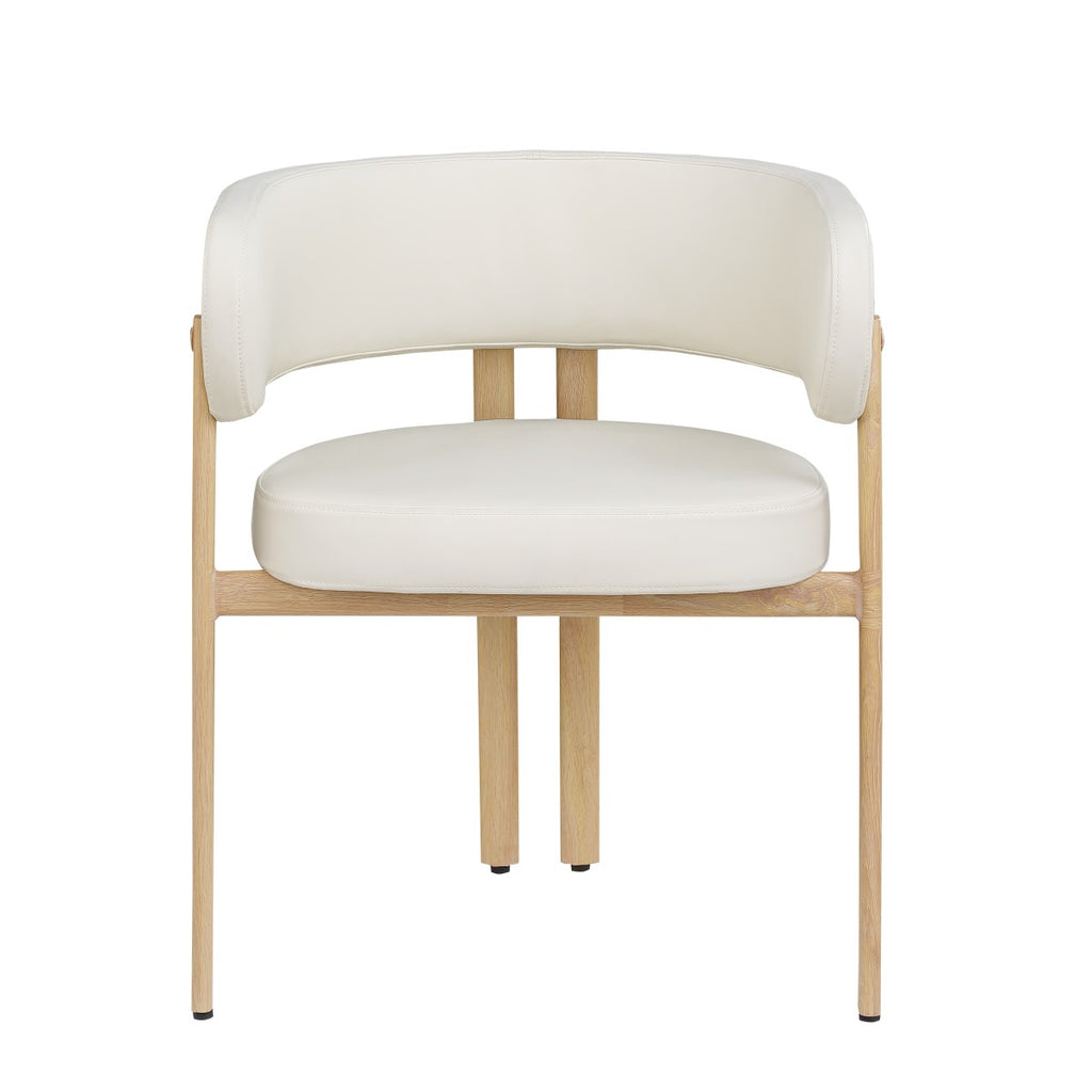 Curved-back dining chairs in cream and oak