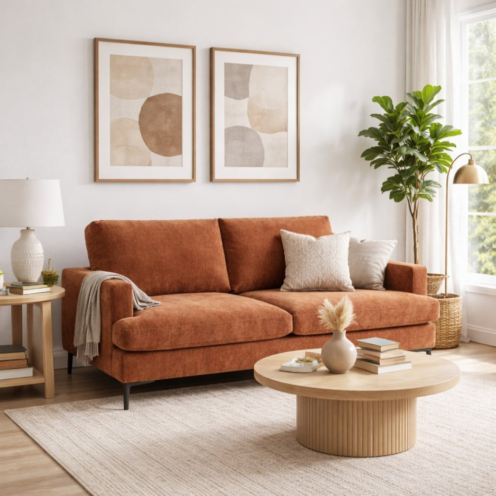 Contemporary 3-Seater Sofa - Terracotta