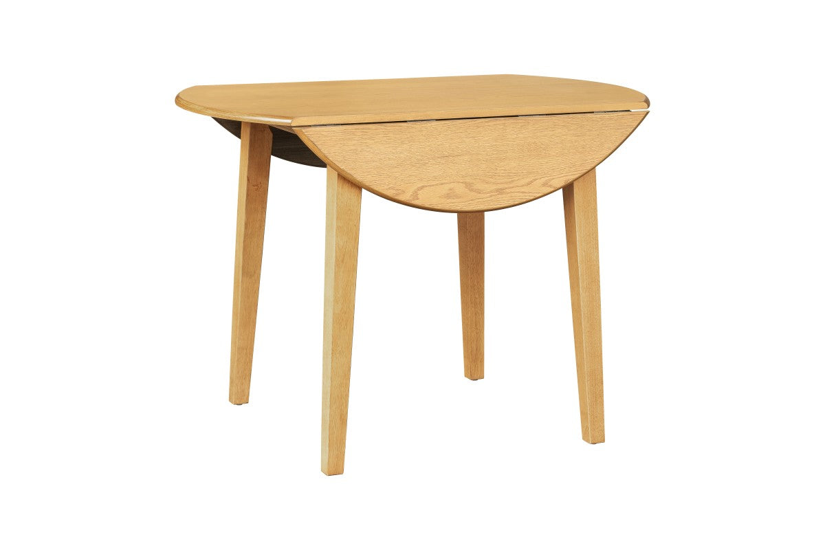 5-piece round drop-leaf dining set in natural wood
