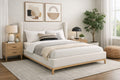 Wingback Upholstered Platform Bed - Beige