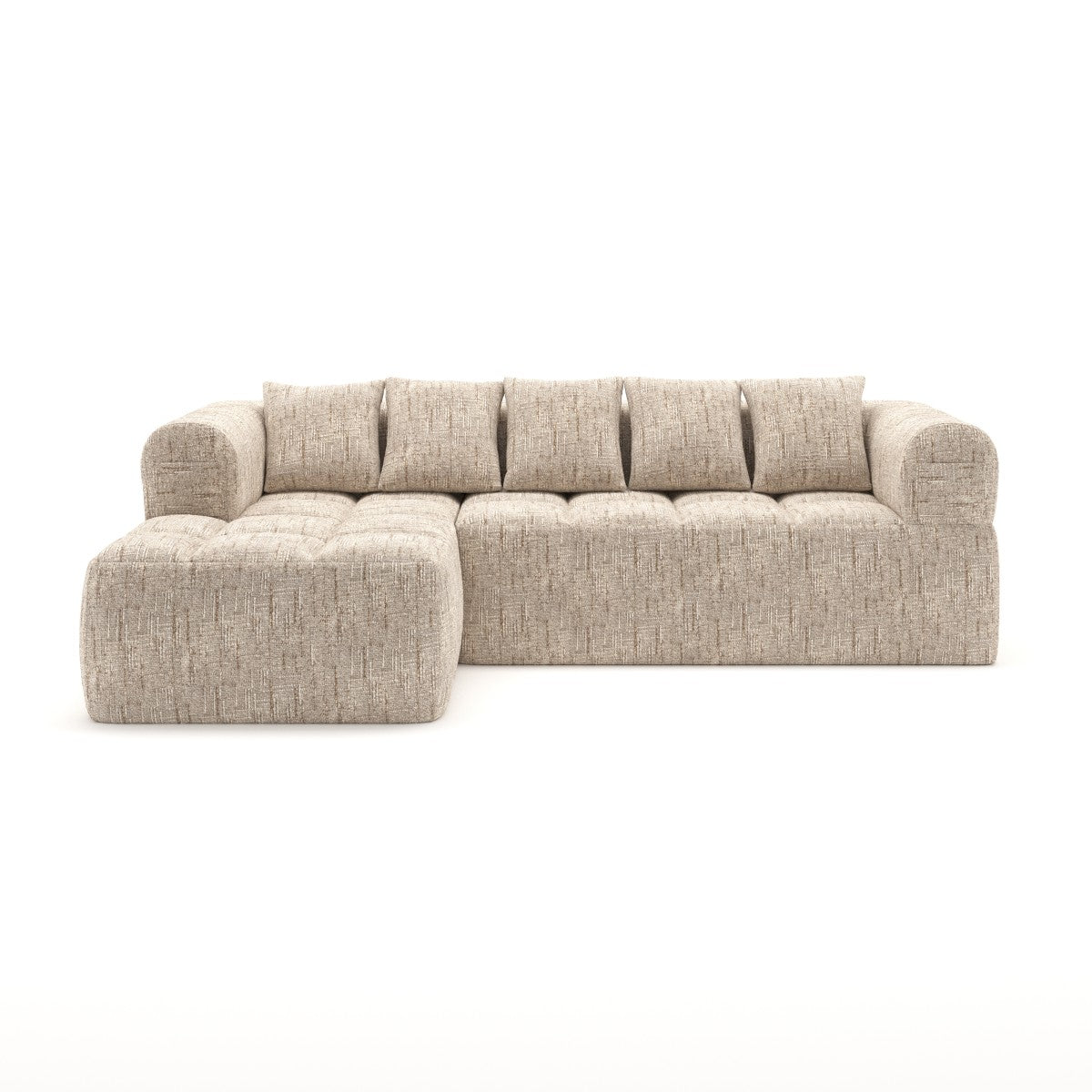 Low-profile sectional sofa in a box in taupe