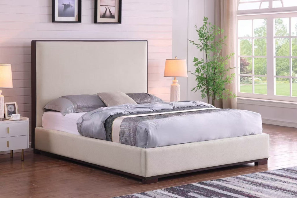Modern Upholstered Platform Bed - Beige