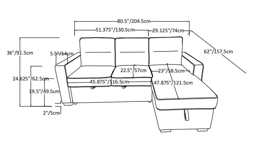 Reversible Sectional Sleeper with Storage - Taupe