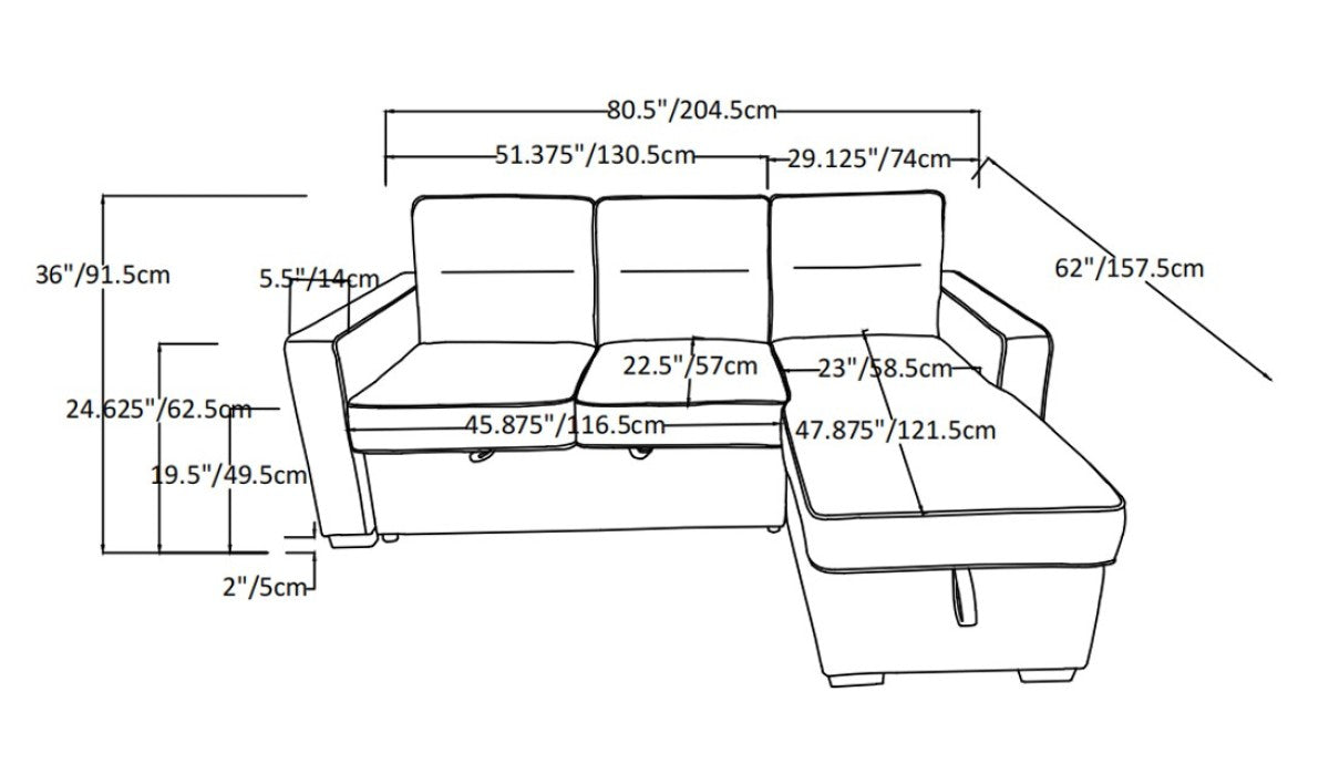 Reversible Sectional Sleeper with Storage - Taupe