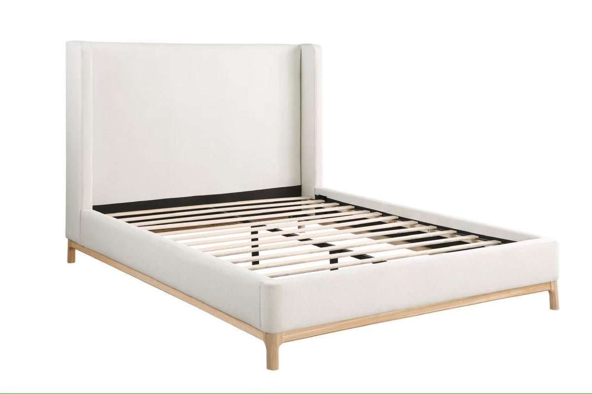 Wingback Upholstered Platform Bed - Beige
