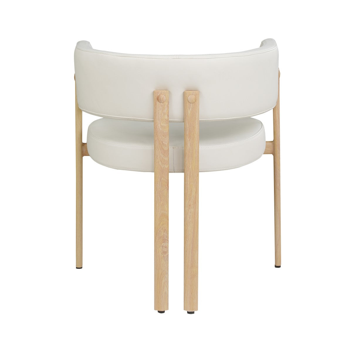 Curved-back dining chairs in cream and oak