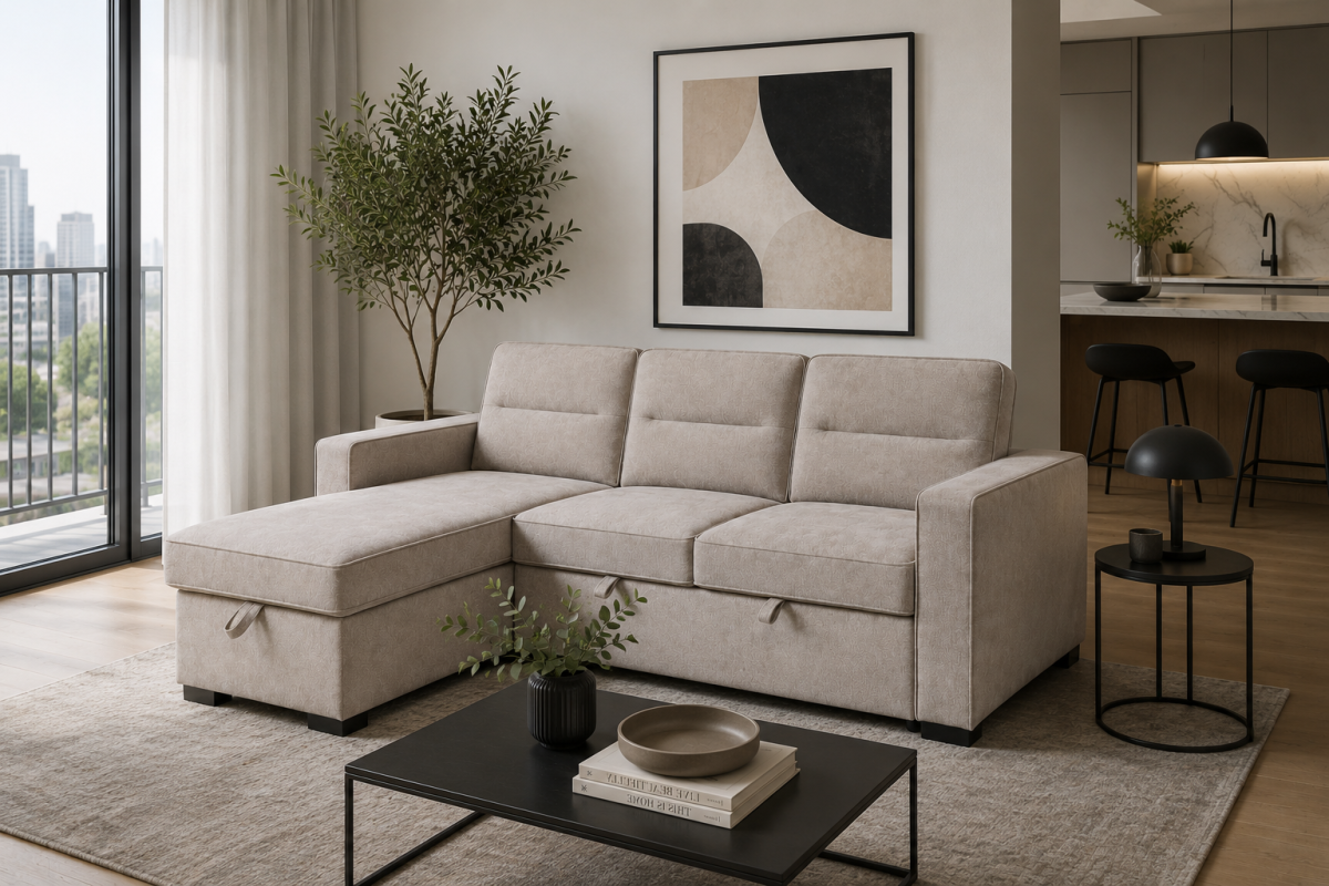Reversible Sectional Sleeper with Storage - Taupe