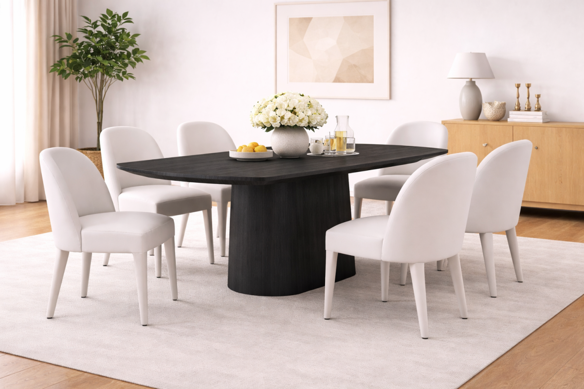 Ryaan 7-piece dining set in black and beige