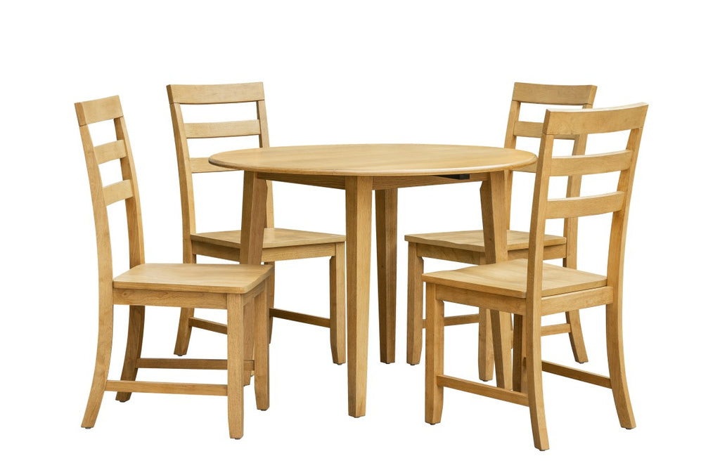 5-piece round drop-leaf dining set in natural wood