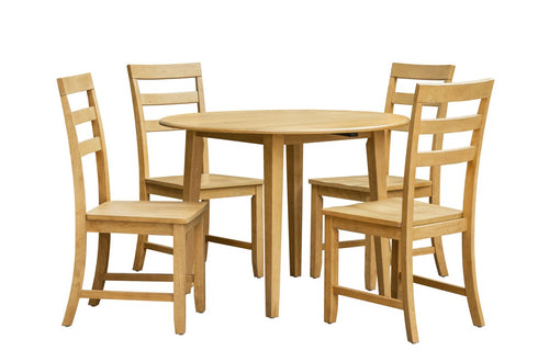 5-piece round drop-leaf dining set in natural wood