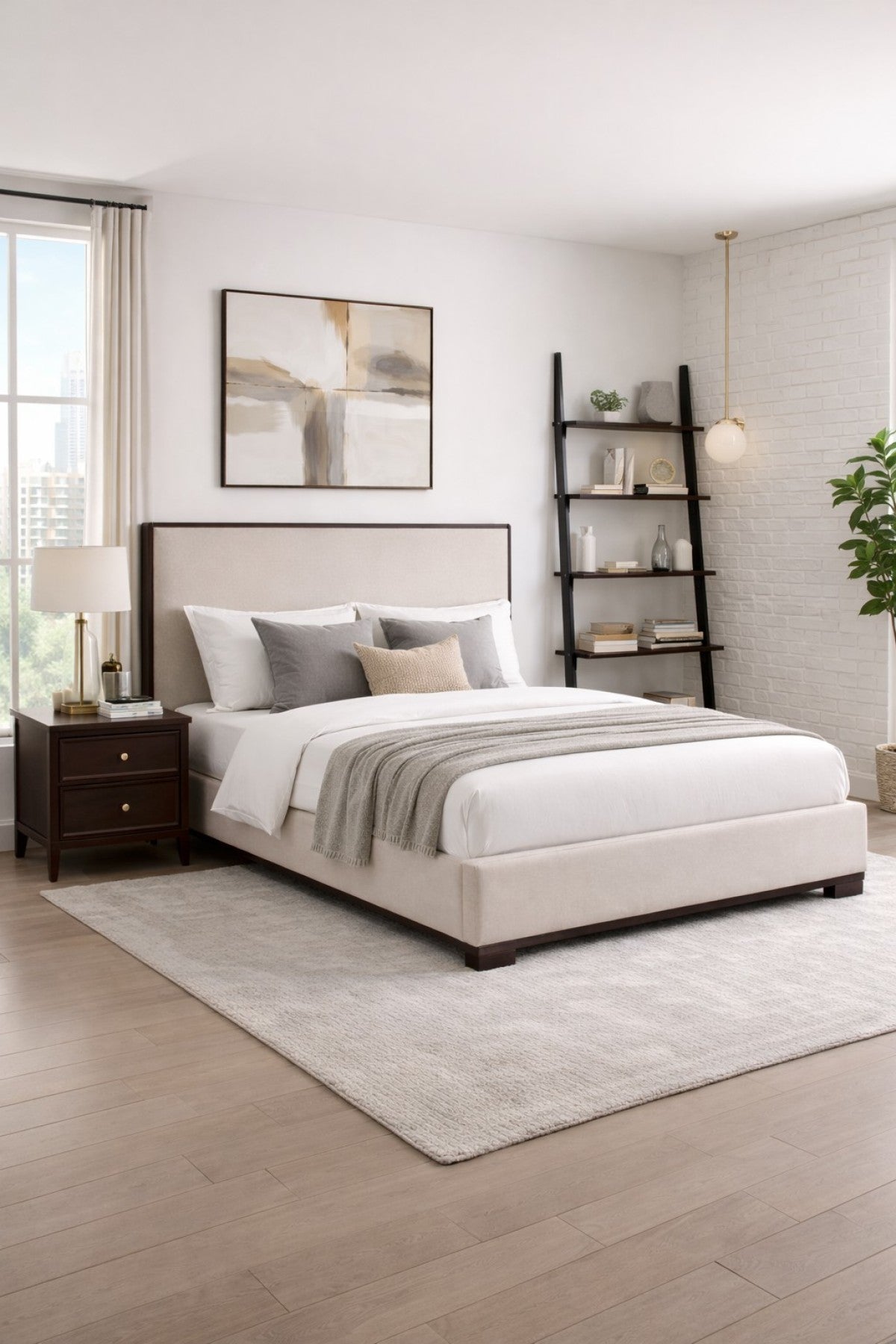 Modern Upholstered Platform Bed - Beige