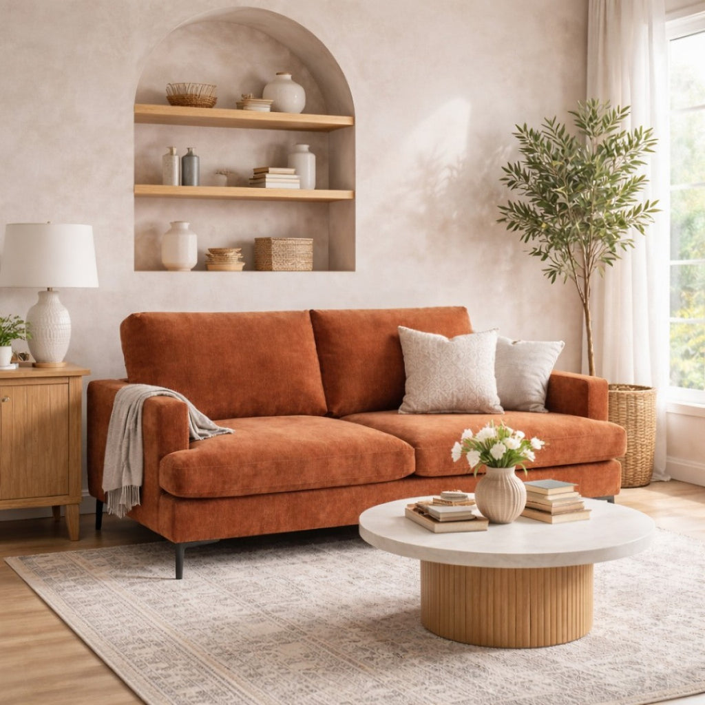 Contemporary 3-Seater Sofa - Terracotta