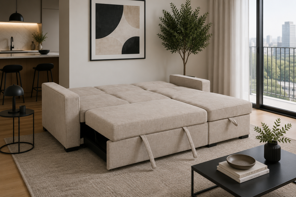 Reversible Sectional Sleeper with Storage - Taupe