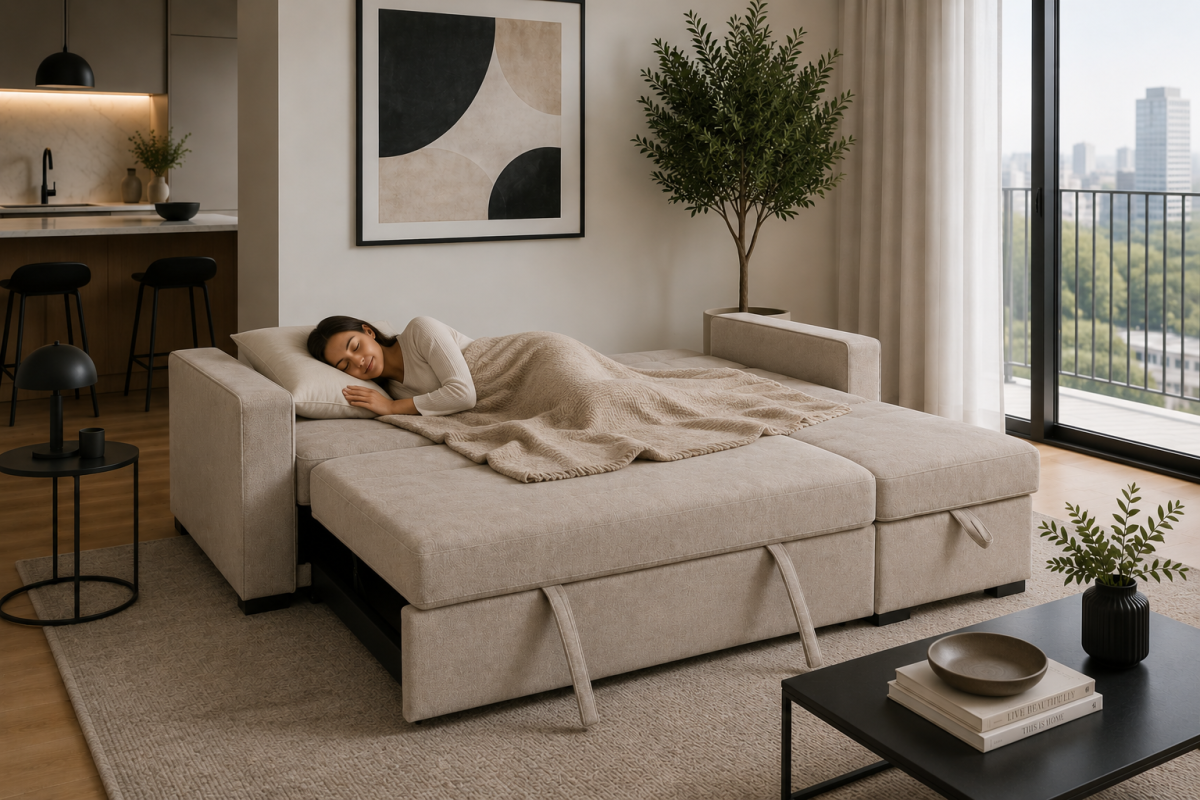 Reversible Sectional Sleeper with Storage - Taupe