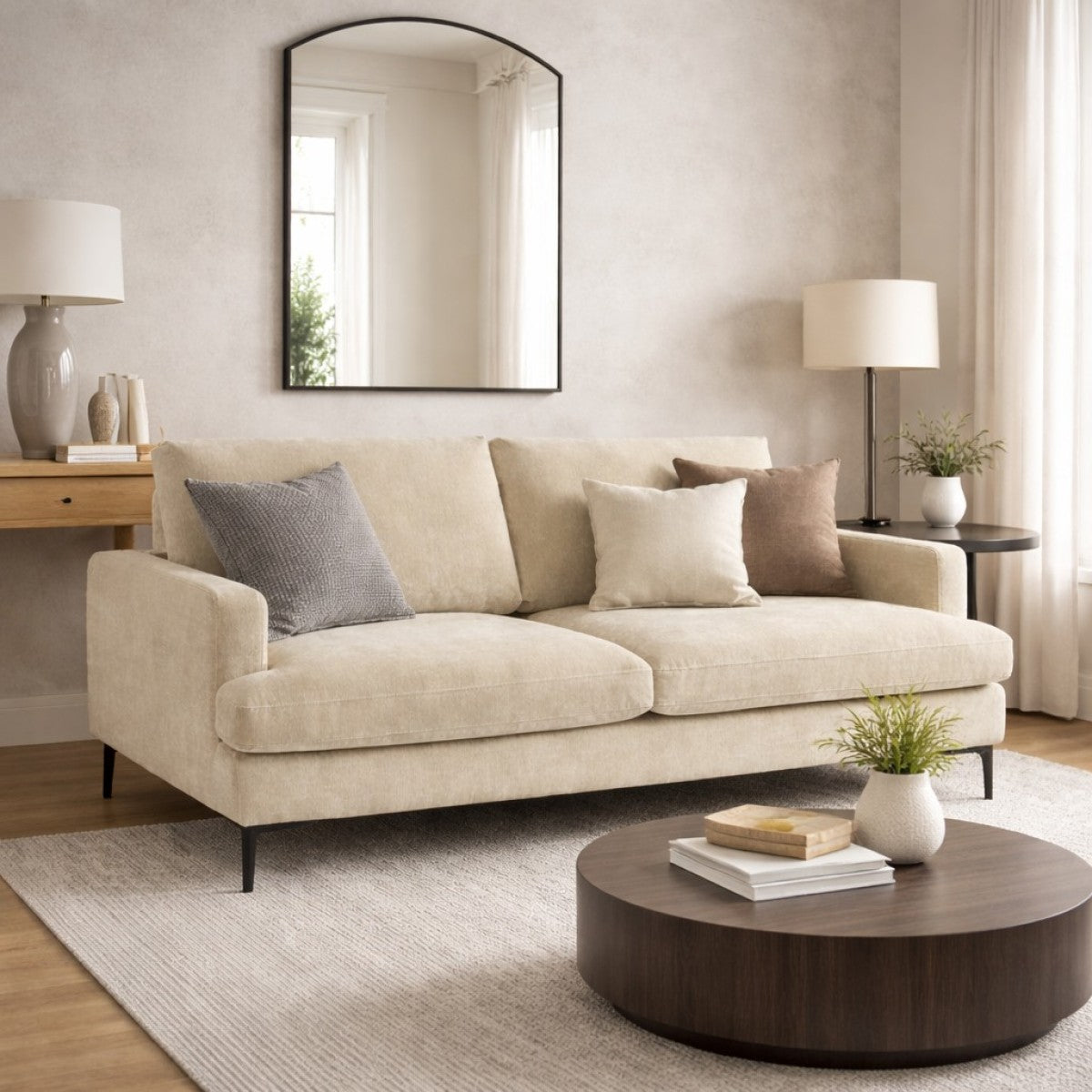 Contemporary 3-Seater Sofa - Beige