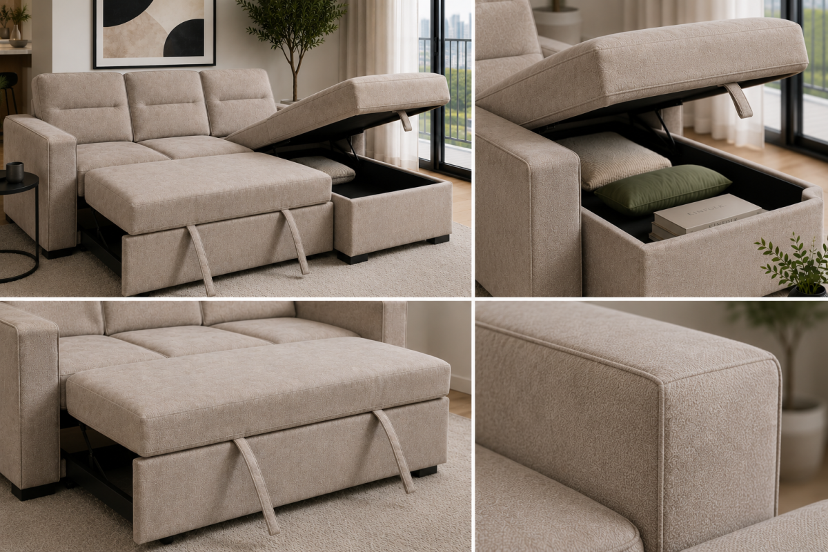 Reversible Sectional Sleeper with Storage - Taupe