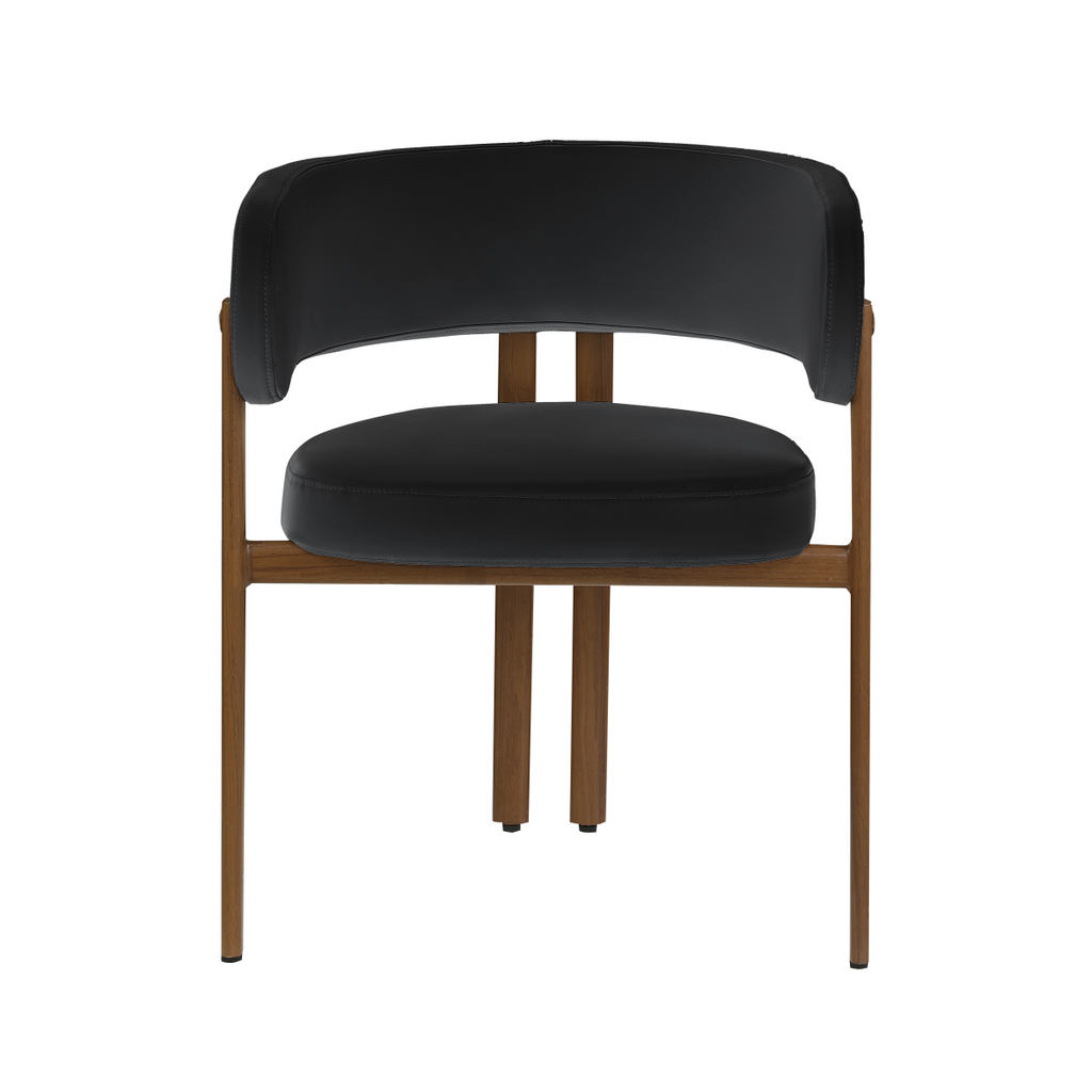 Curved-back dining chairs in black and walnut