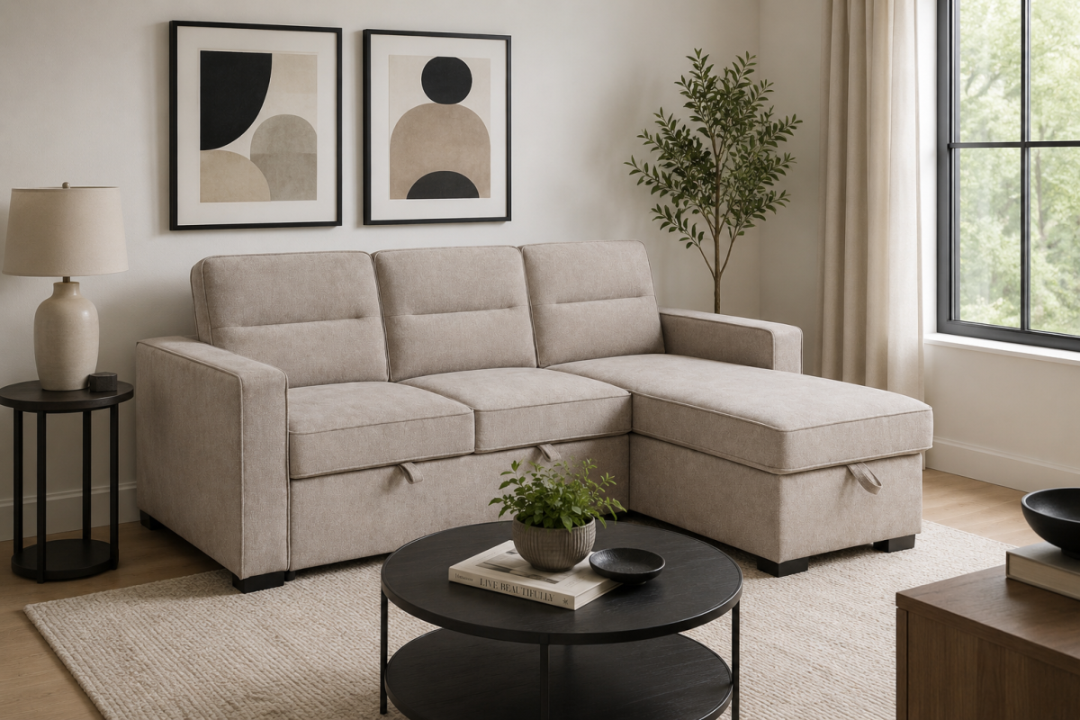 Reversible Sectional Sleeper with Storage - Taupe
