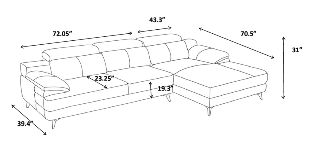 Low-profile sectional sofa in burnt orange