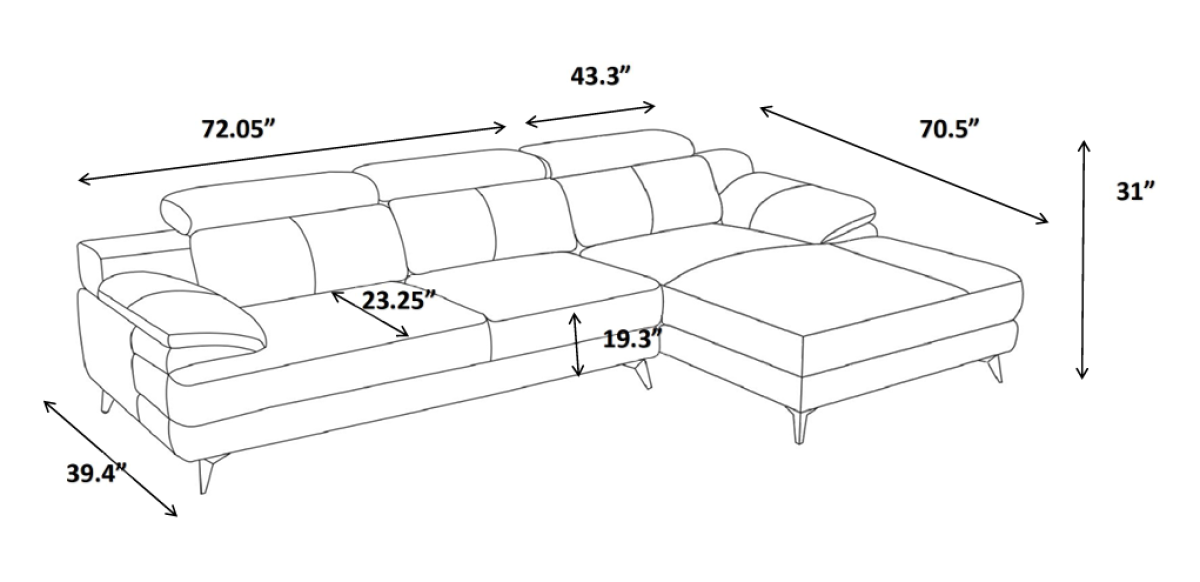 Low-profile sectional sofa in burnt orange