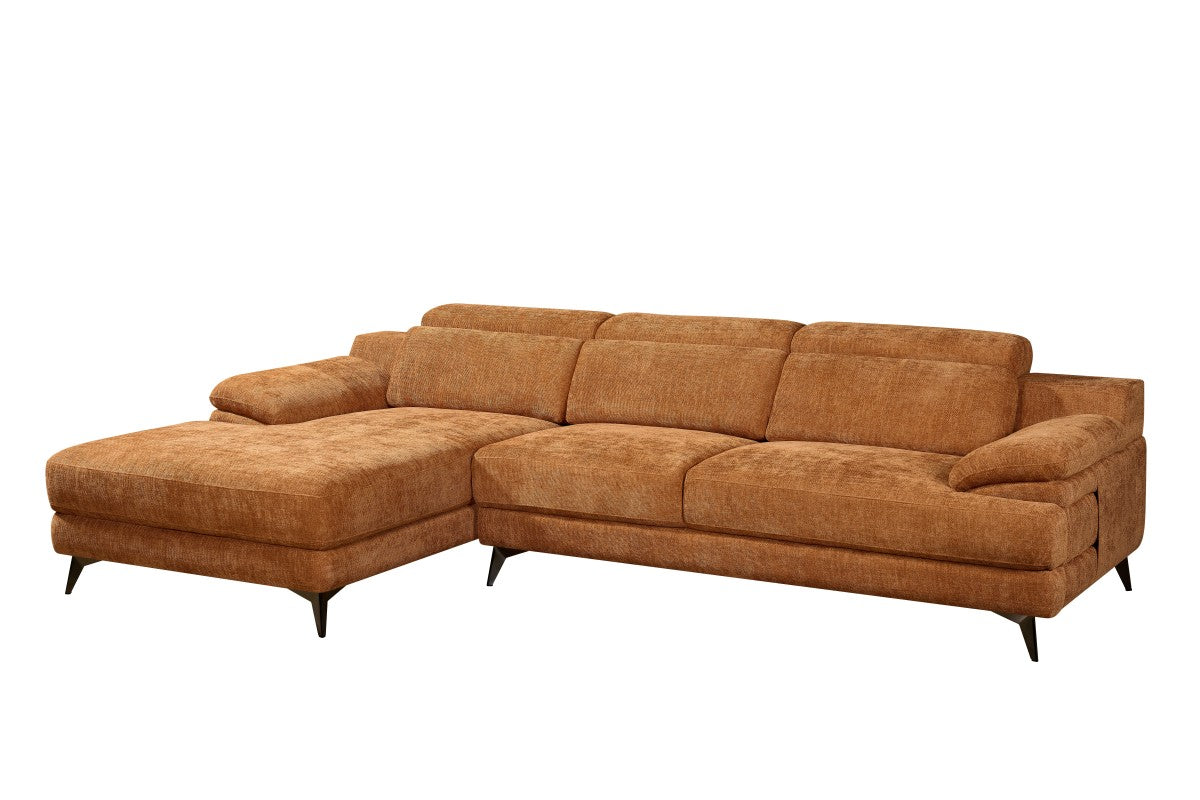 Low-profile sectional sofa in burnt orange