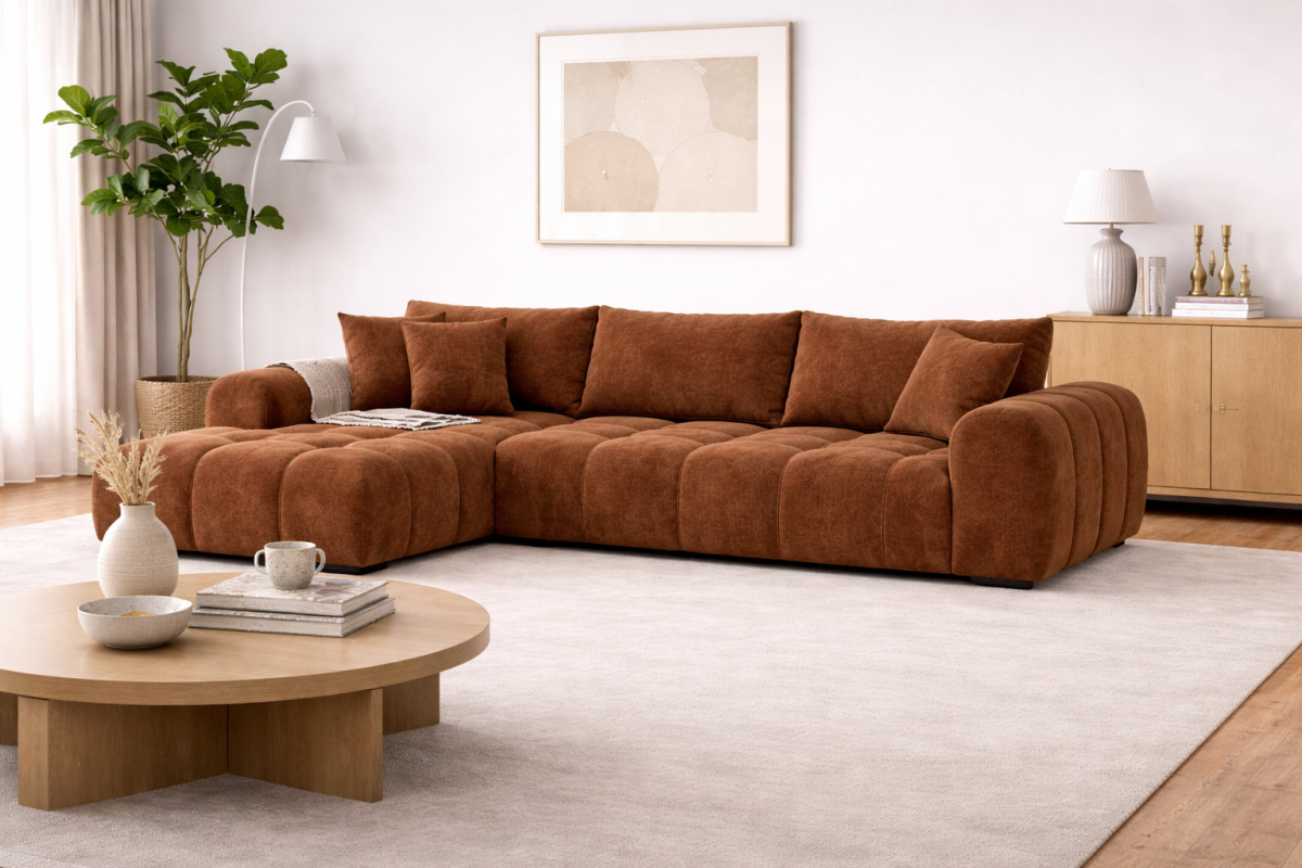 Zara sectional sofa in rust