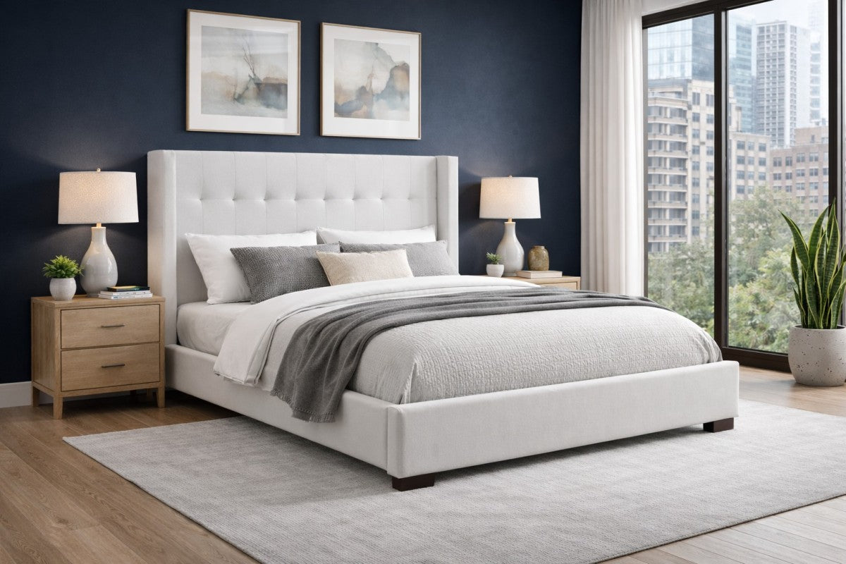 Micah Tufted Upholstered Platform Bed - Beige