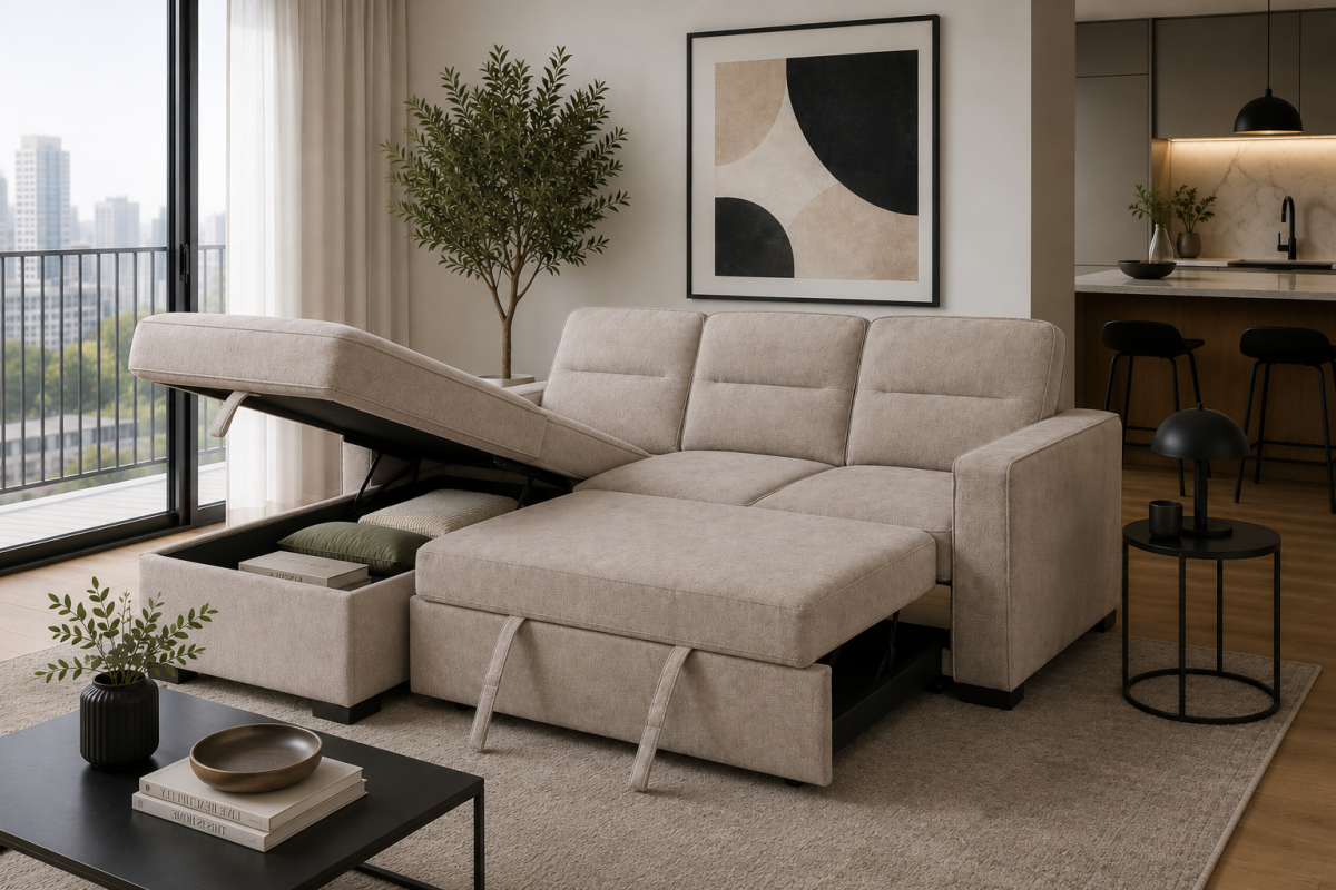 Reversible Sectional Sleeper with Storage - Taupe