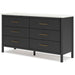 Cadmori 6 Drawer Dresser in Matte Black Finish with Replicated Marble Top and Mirror