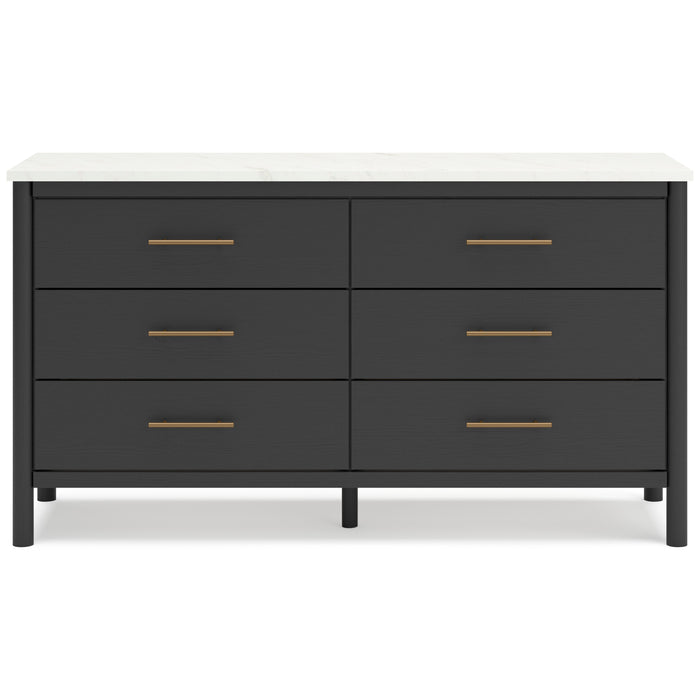 Cadmori 6 Drawer Dresser in Matte Black Finish with Replicated Marble Top and Mirror