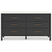 Cadmori 6 Drawer Dresser in Matte Black Finish with Replicated Marble Top and Mirror