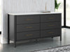 Cadmori 6 Drawer Dresser in Matte Black Finish with Replicated Marble Top and Mirror