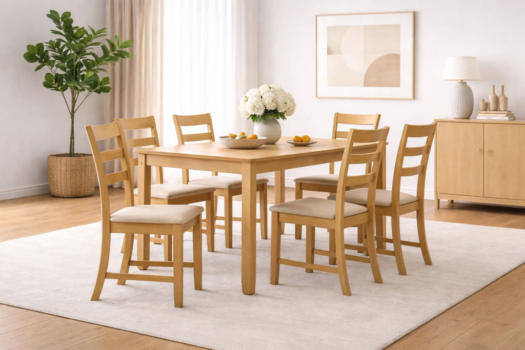 7-Piece Solid Wood Dining Set - Natural