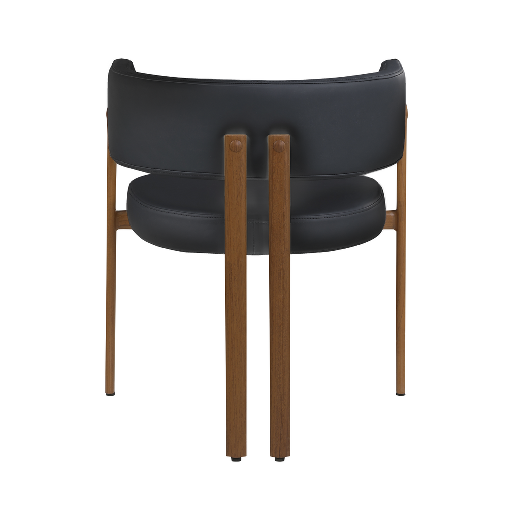 Curved-back dining chairs in black and walnut