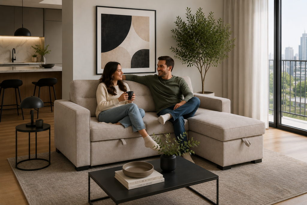 Reversible Sectional Sleeper with Storage - Taupe
