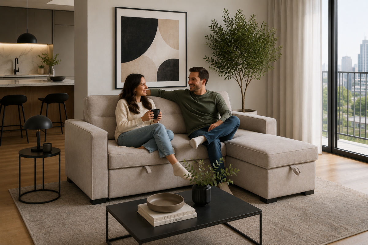 Reversible Sectional Sleeper with Storage - Taupe