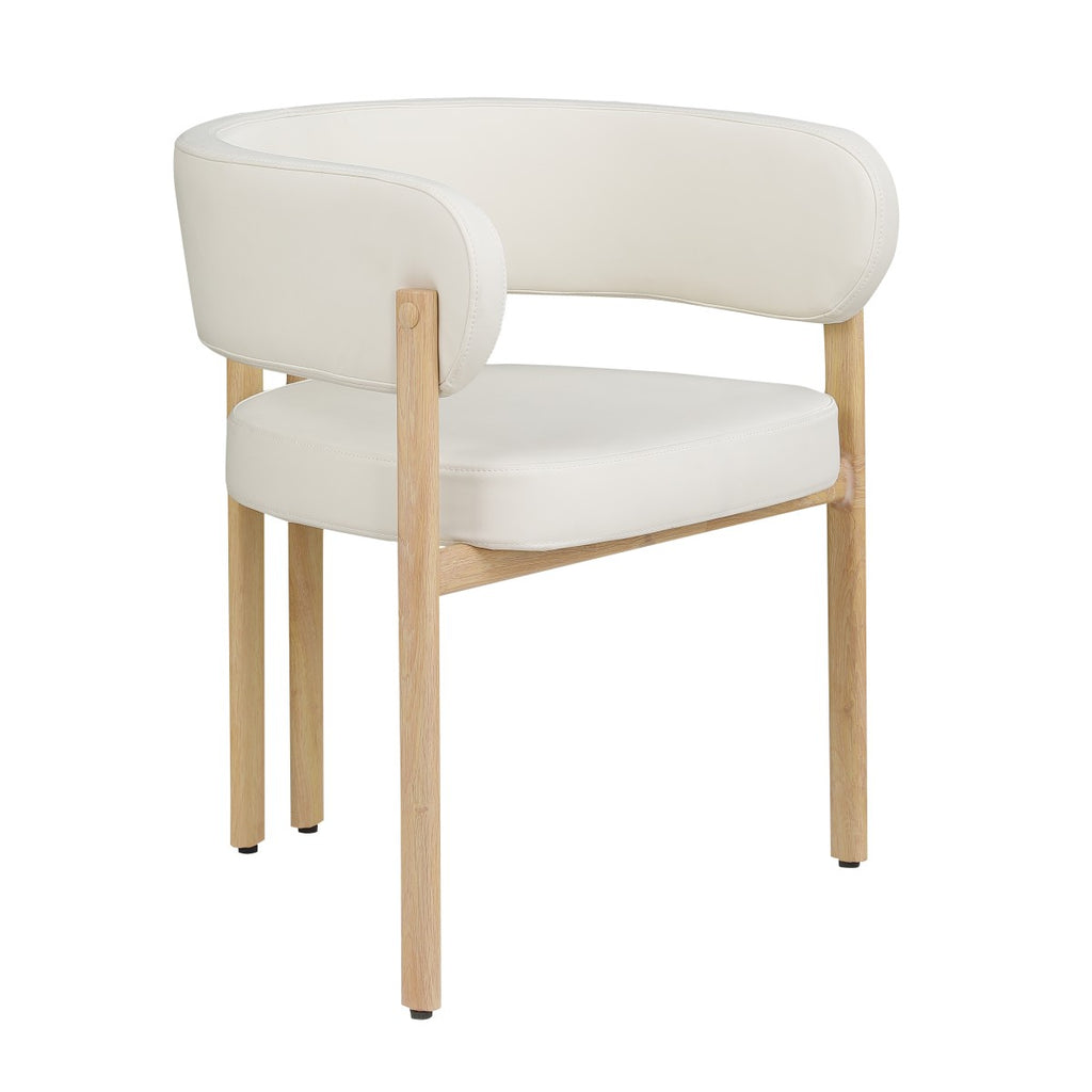 Curved-back dining chairs in cream and oak
