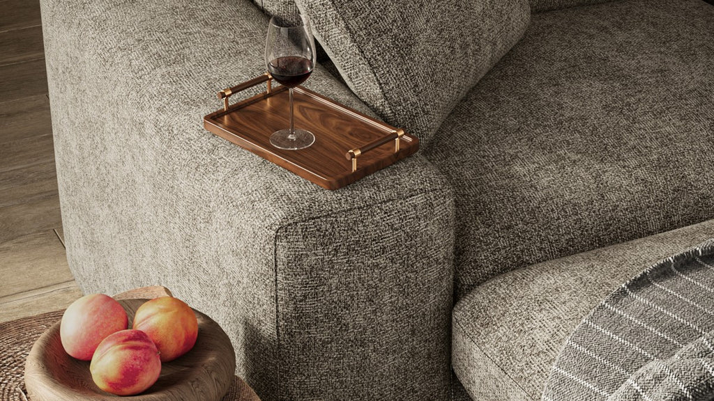 Curved sectional sofa in a box in brown