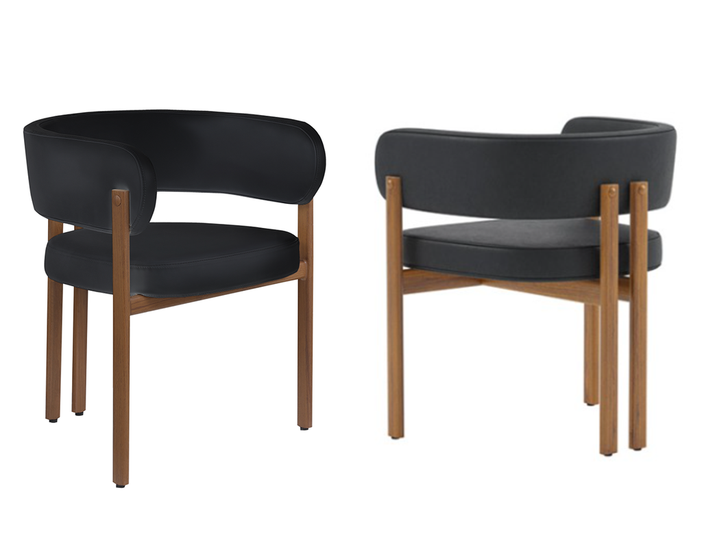 Curved-back dining chairs in black and walnut